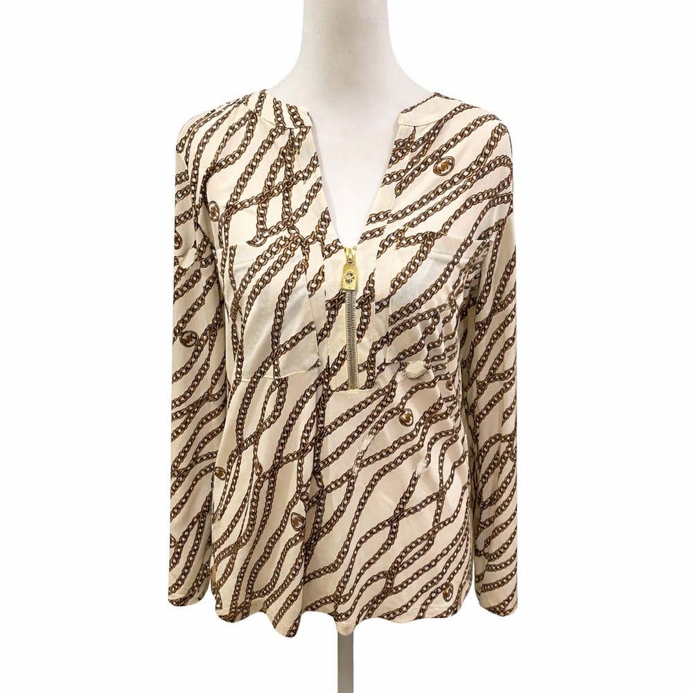 Michael Kors Cream and Brown Chain Print Blouse